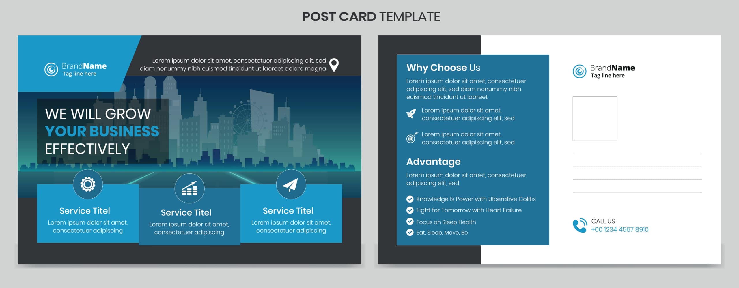 Corporate business postcard, fashion post card template, fitness postcard design template.